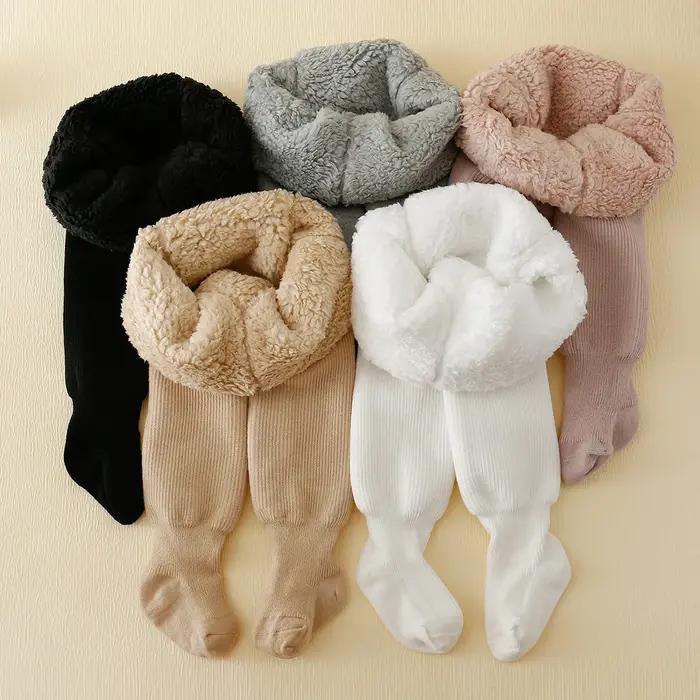Leggings doublés de rayures Polar Smile pour bébé fille, collants chauds en coton épais, garde au ch