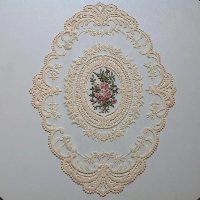 Dessous de verre en broderie de dentelle nareuropéenne, décoration de couverture d'assiette alimenta