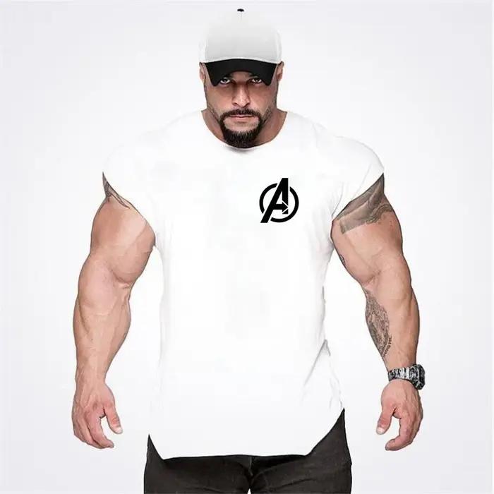 Chemise en fibre de coton à ourlet incurvé pour hommes, vêtements de musculation, stringers de gym,
