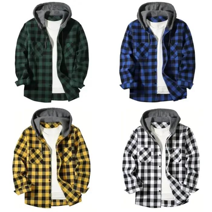 Hommes d'affaires printemps et automne Patchwork Plaid boucle décontractée à capuche à manches longu