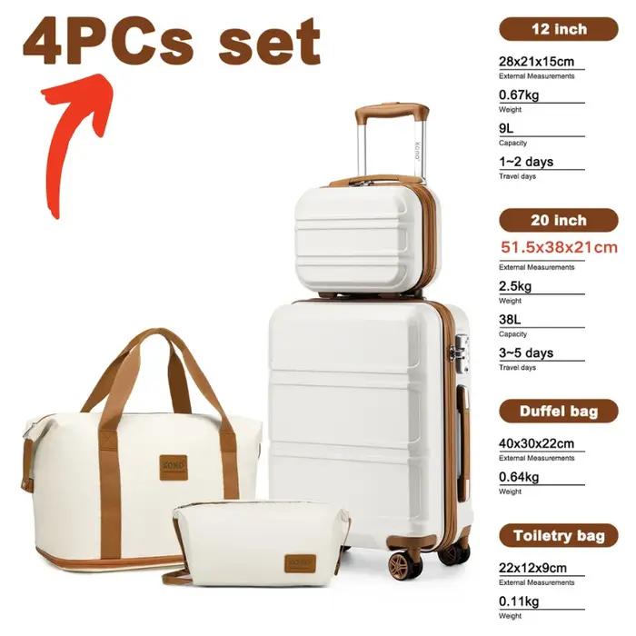 Valise trolley KONO ABS + PC 4 roues jumelles avec serrure TSA (2/4/6 pièces) – Coque rigide légère