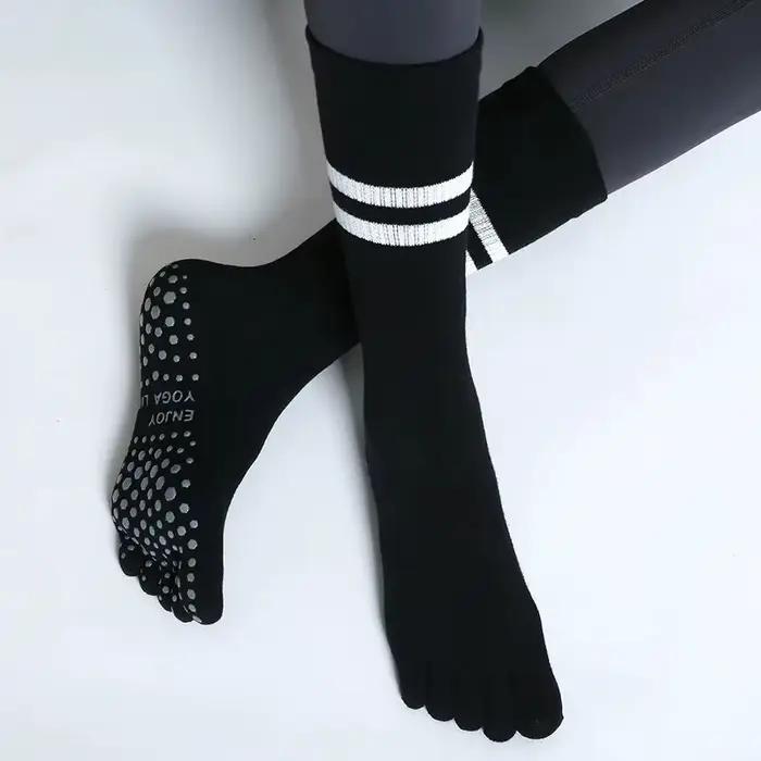 Chaussettes Yoga Femme Mi-Tube Antidérapantes Cinq Doigts Pilates Fitness Danse Ballet Intérieur