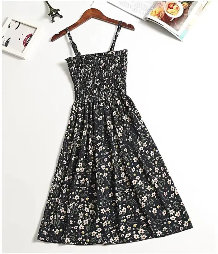 Robe Camisole d'été en mousseline de soie, sans manches, Mini, mode, taille élastique, décontractée,