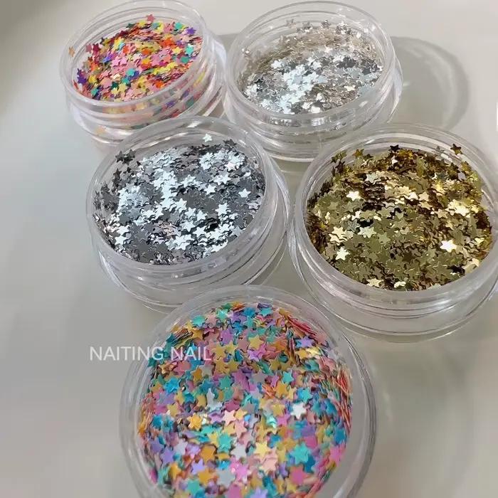 Mini étoile à paillettes pour ongles, 2mm, bonbons colorés, couleurs mélangées, feuille fine or arge