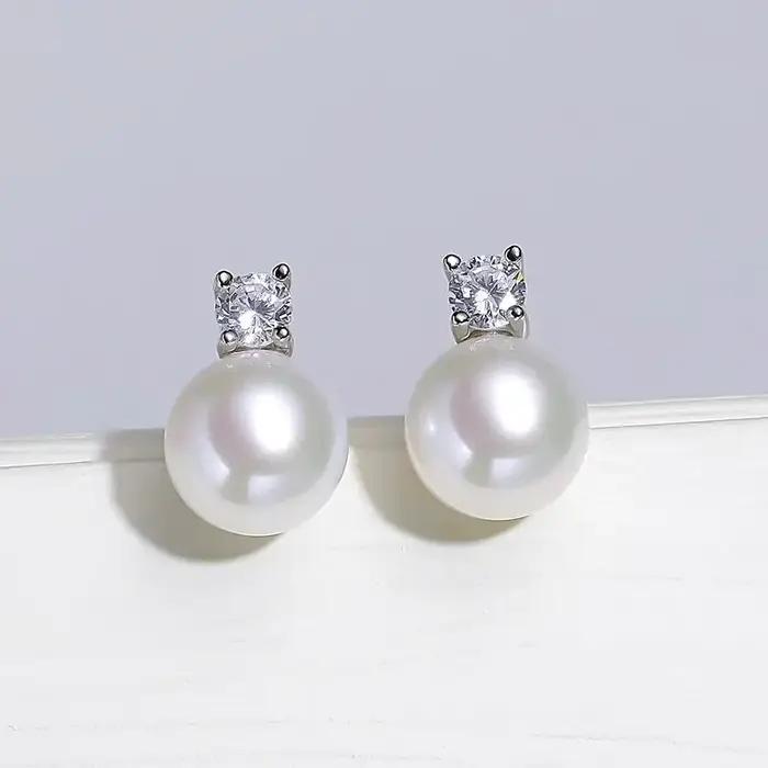 Senlissi-nouvelle mode Lofty 8-12mm perle d'eau douce boucles d'oreilles 18k pour les femmes S925 bi