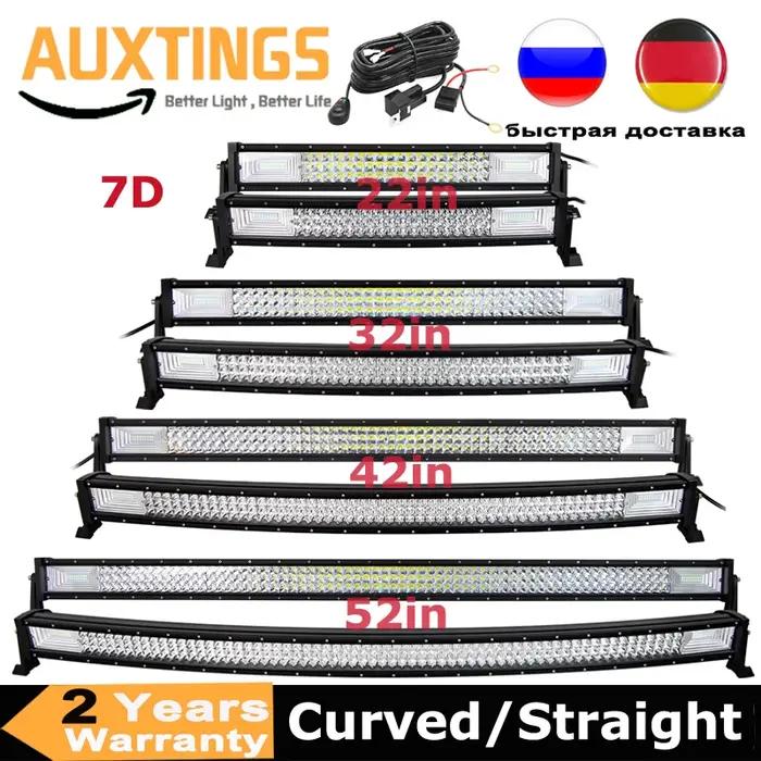 Barre lumineuse Led incurvée/droite 22 32 42 52 pouces 675W 540W, feux de conduite 7D 3 rangées, cam