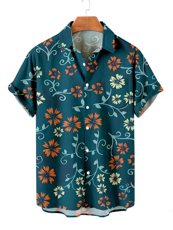 Chemises hawaïennes à fleurs pour hommes, chemises décontractées à manches courtes, col boutonné, mo