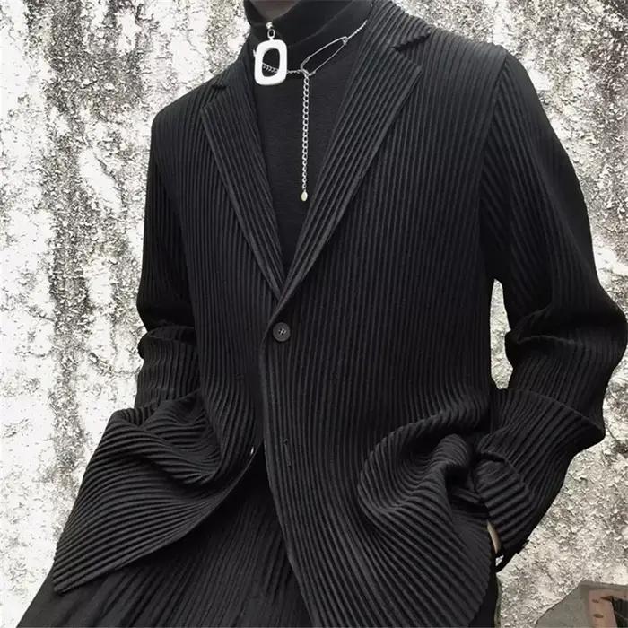 Blazer noir plissé pour homme, olympiques de luxe, doublé partiel, manteau de bureau, haute couture,