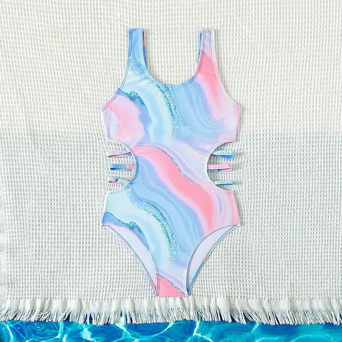 Maillot de bain une pièce imprimé Tie-dye pour enfants, nouveau Design, pour adolescentes, maillots