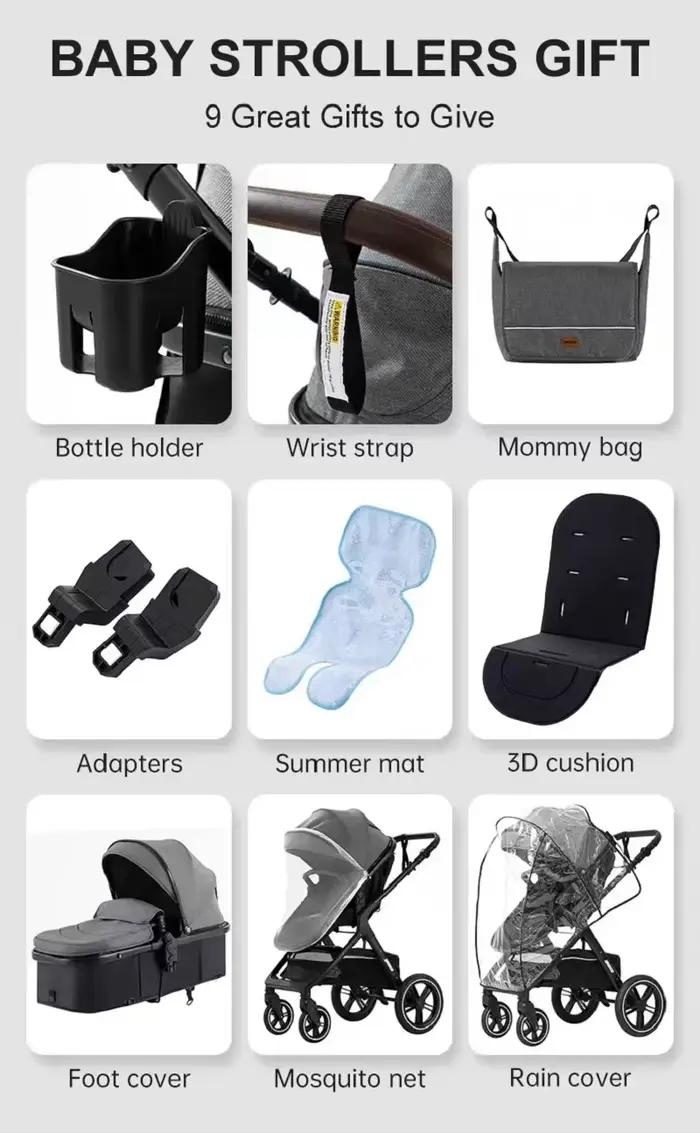 Poussette multifonction 3 en 1 pour bébé avec landau pliable compact, poussette légère, siège auto e
