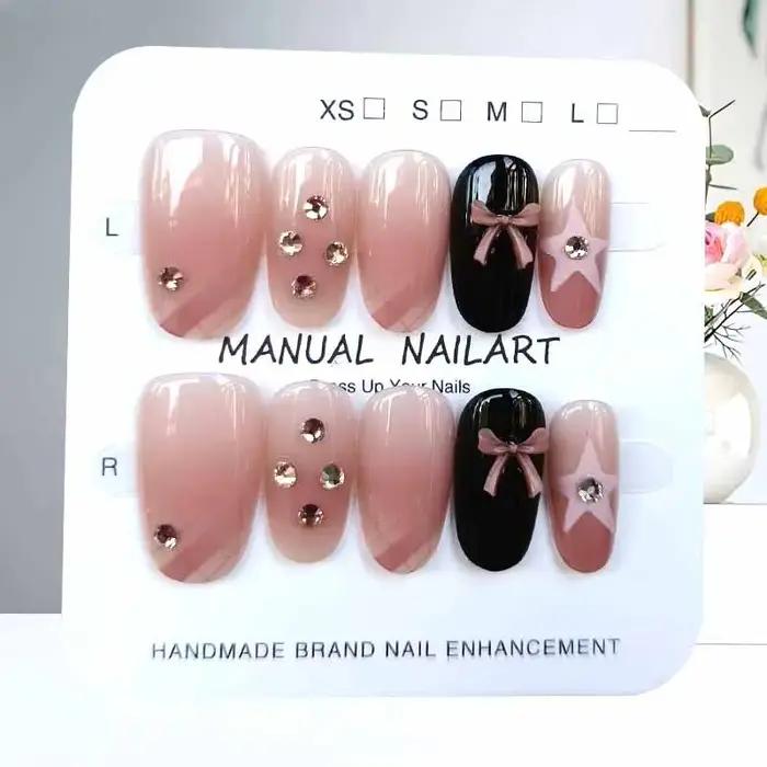 Pâte de haricots à carreaux français, 10 pièces, poudre rose, nœud papillon avec diamant, presse sur