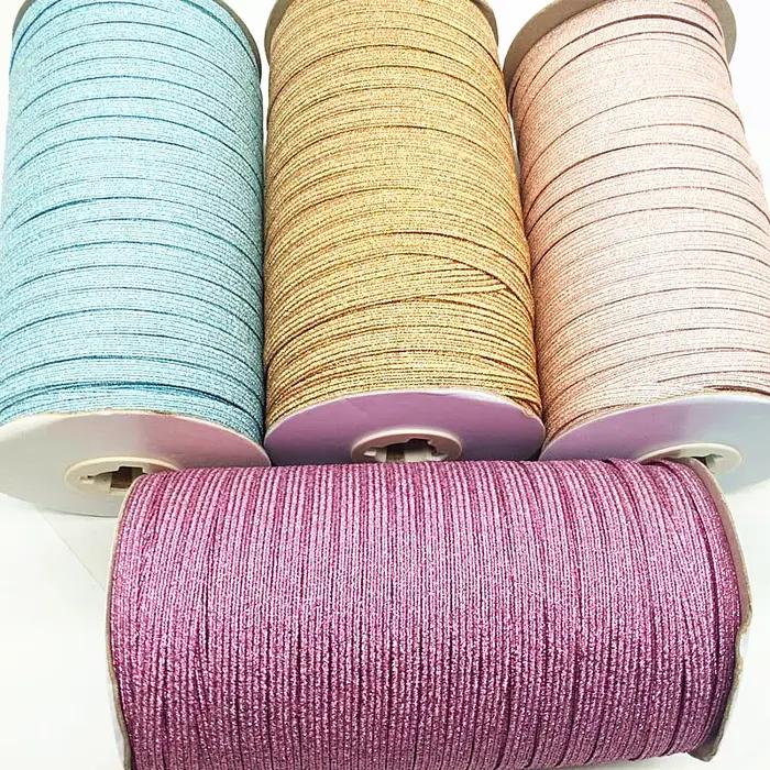 Ruban élastique en Spandex avec fil doré, 2/5yards/Lot, 6mm, paillettes, pour garniture, tissu à cou
