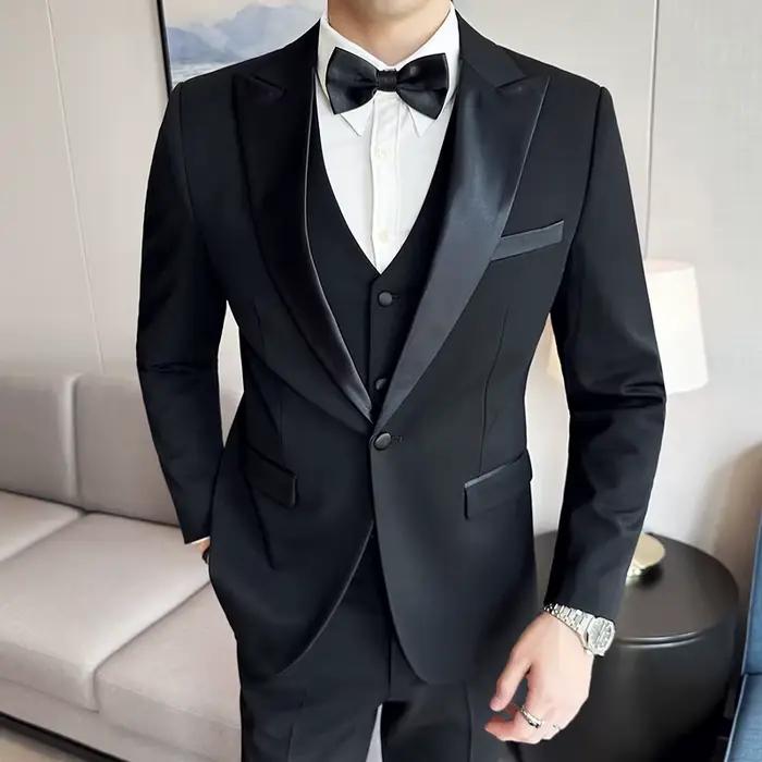 (Veste + gilet + pantalon) haut de gamme marque Boutique mode hommes décontracté affaires noir fumer