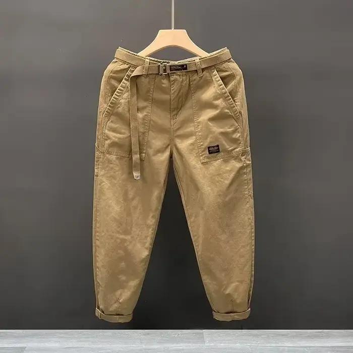 Pantalon de travail en coton coupe large pour homme, style rétro décontracté, résistant à l'usure, a