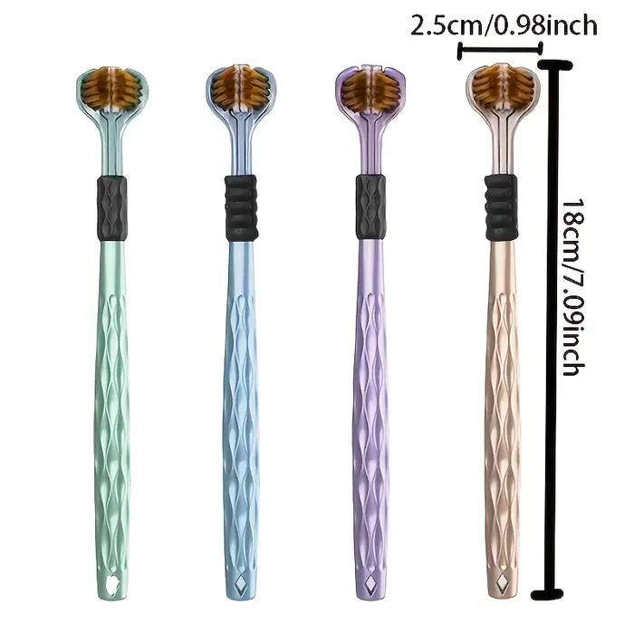 Ensemble de 4 brosses à dents manuelles ergonomiques avec 3 têtes de brosse, poils volcaniques dorés