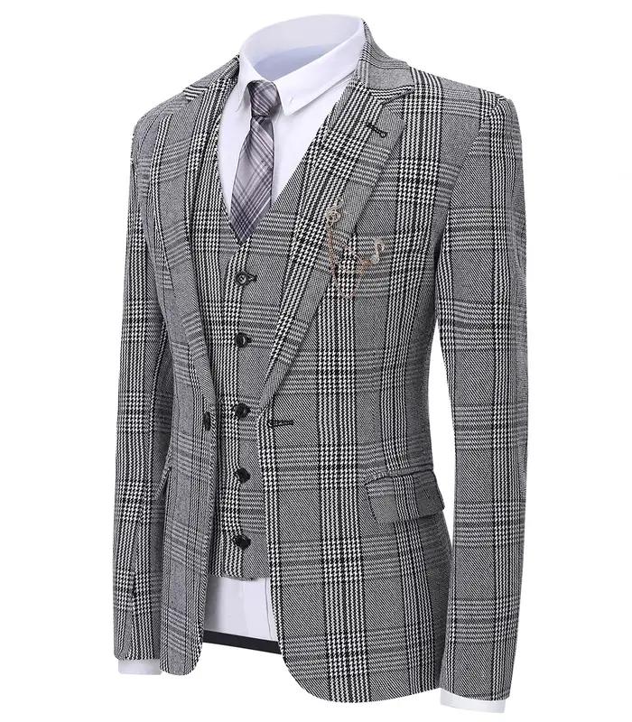 Costume formel 3 pièces pour hommes, coupe cintrée, châle à revers, Plaid en laine douce, Tuxedos gr