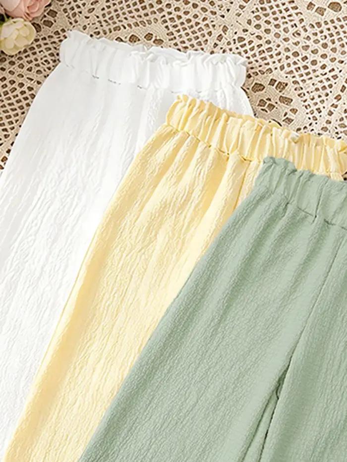 Pantalons à jambes larges de couleur unie pour filles, 3 pièces, pantalons doux et confortables pour