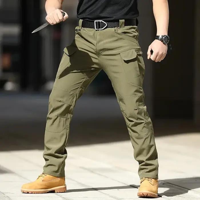 Pantalon cargo tactique pour hommes – Softshell, tissu extensible, poches multiples, bouton volant,