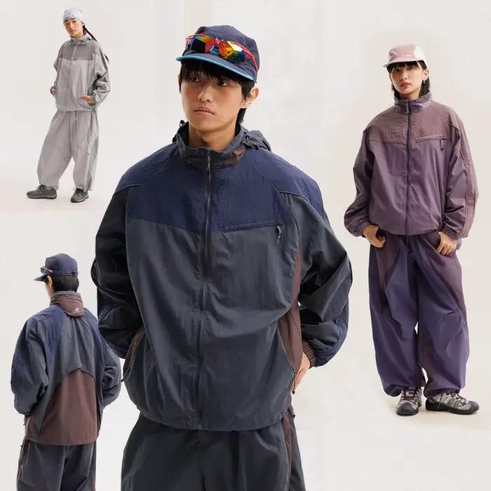 Veste cargo à capuche décontractée et ample pour homme et femme, imperméable, design à empiècements,