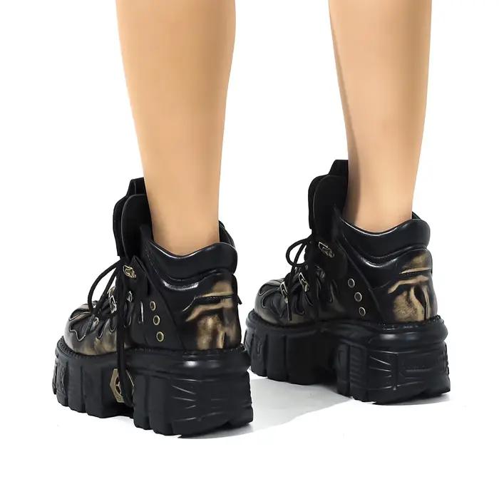 Bottes courtes espagnoles rétro résistantes à l'usure, Style moto à enfiler populaire, Punk en métal
