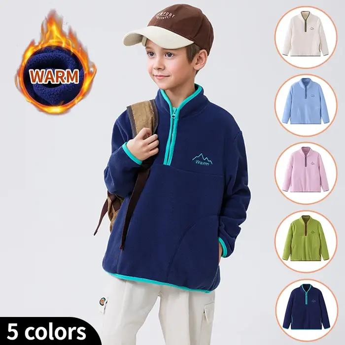 Veste polaire épaisse à col montant pour enfants, manteau coupe-vent de sport pour garçons et filles