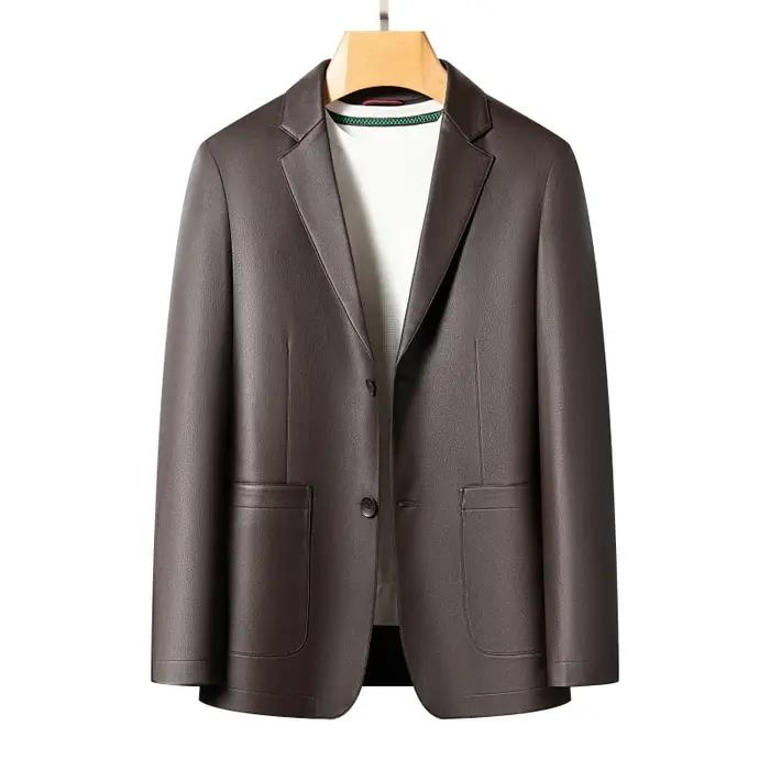 Vestes en cuir de printemps et d'automne, costumes en cuir décontractés, vestes en cuir pour hommes,