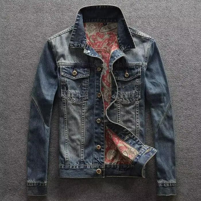 Manteau en jean pour homme, printemps-automne, col rabattu, simple boutonnage, coupe ajustée, bleu d