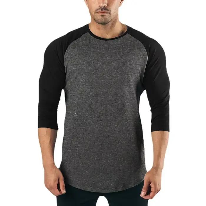 Chemise fitness homme manches 3/4 coton respirant - Haut musculation cintré entraînement été