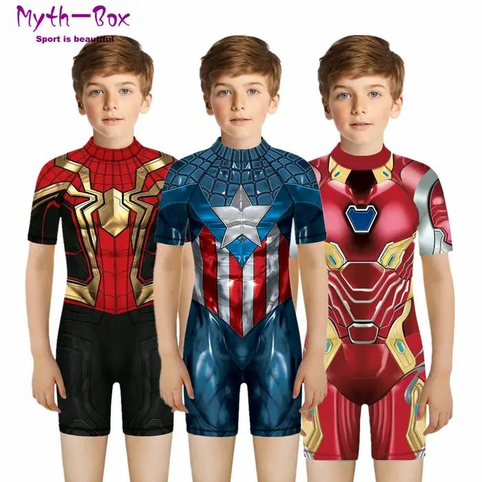 Maillot de bain enfant super-héros 3D - Combishort à manches courtes pour garçons et filles
