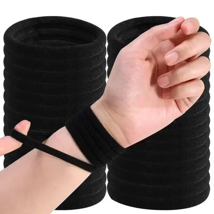 Bandeau à haute élasticité noir avec attaches en caoutchouc pour femmes et filles, support queue de cheval, accessoires pour cheveux pour toutes les occasions