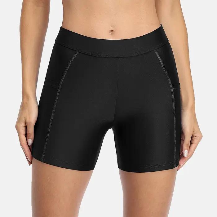 Anfilia – short de bain uni avec poches pour femmes, culotte taille haute, maillot de bain solide