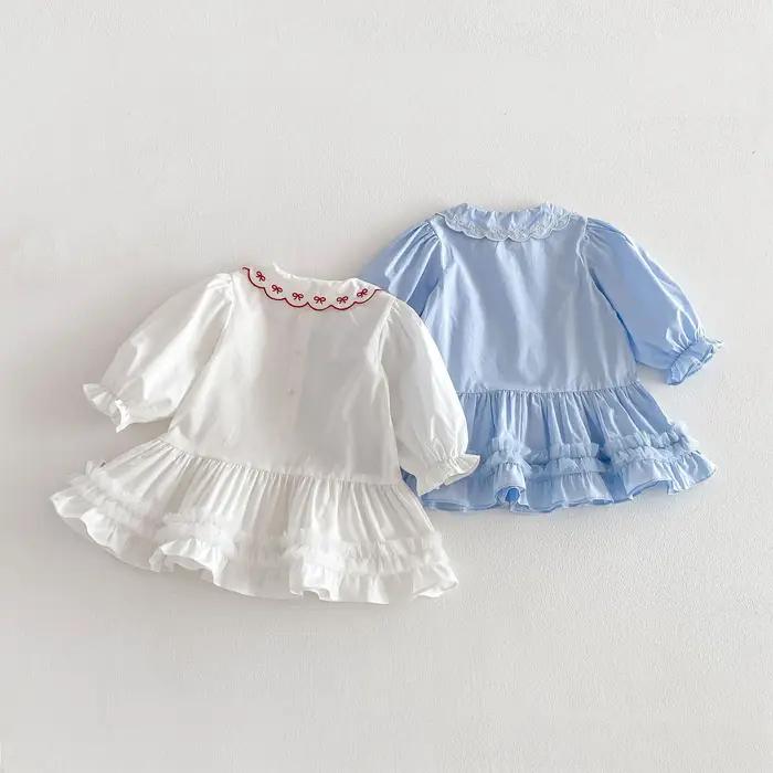 Robe Courte Printemps 2026 pour Bébés Filles 0-5T, Style Coréen, Col Peter Pan Brodé, Robe Princesse