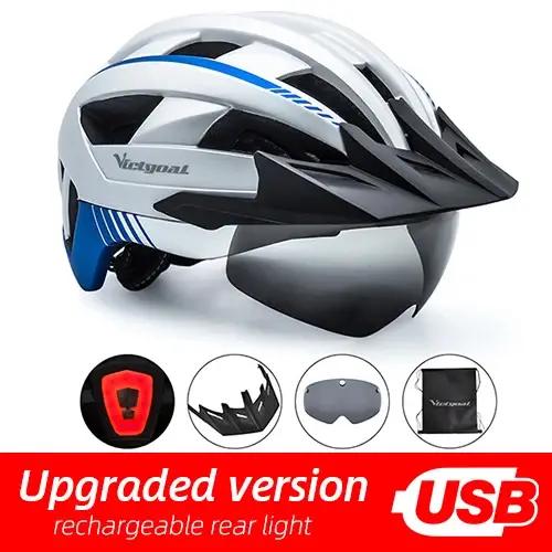 VICTGOAL casque de vélo Rechargeable USB avec visière lunettes feu arrière Scooter électrique vtt ca