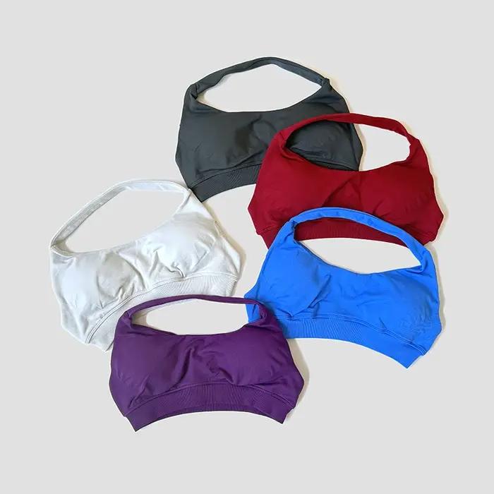 Soutien-gorge de sport sans couture pour femmes, bretelles au cou, dos nu, rembourré, haut de Yoga,