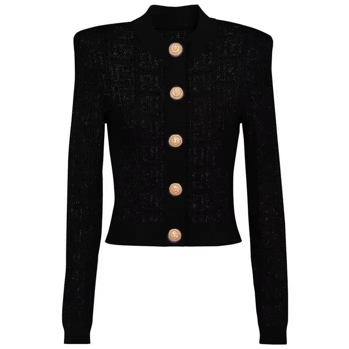 SML-Cardigan en tissu élastique pour femme, col rond creux, simple boutonnage, manches longues, coup