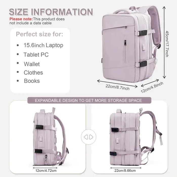 Sac à dos de voyage antivol extensible pour femme avec compartiment principal extensible (180 ° ), C