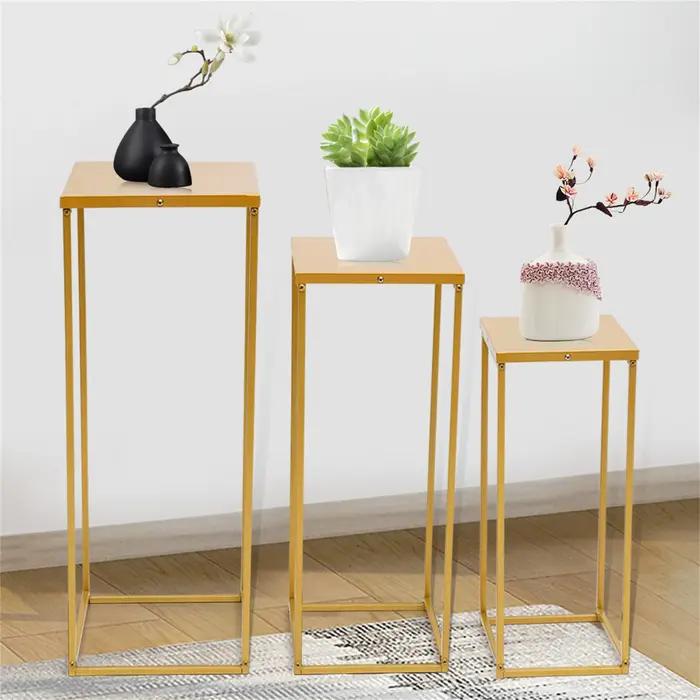 Ensemble de 3 supports de fleurs carrés en métal, support pour plantes, colonne d'art, route, plomb,