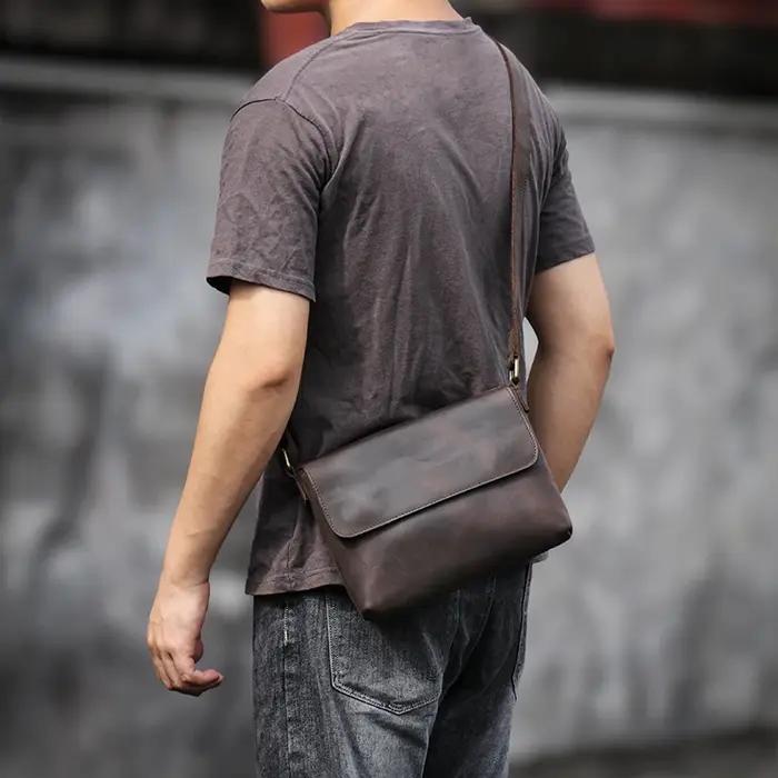 GURO-Sac messager vintage en cuir véritable pour homme, sac à bandoulière, cuir de vachette cheval,
