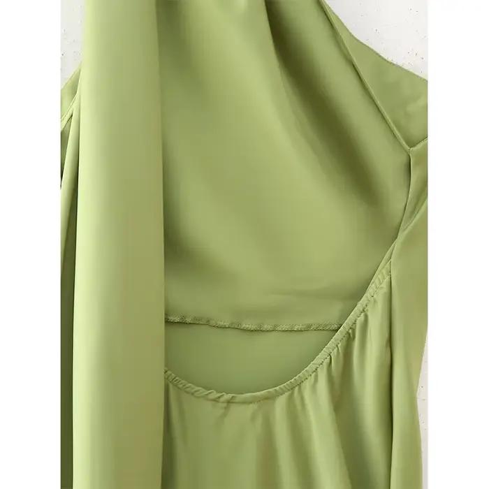 YENKYE High Street-Robe longue en satin vert pour femme, sexy, élégante, licou, femme, mode, dos nu,