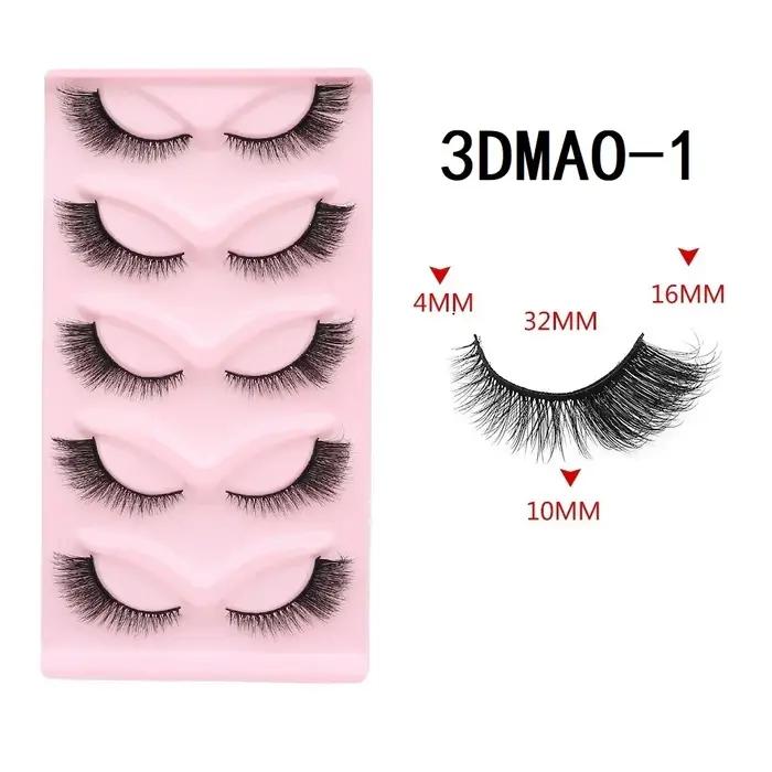 GROINNEYA cils oeil de chat 3D faux cils naturels moelleux doux croix 5 paires Manga cils vaporeux E