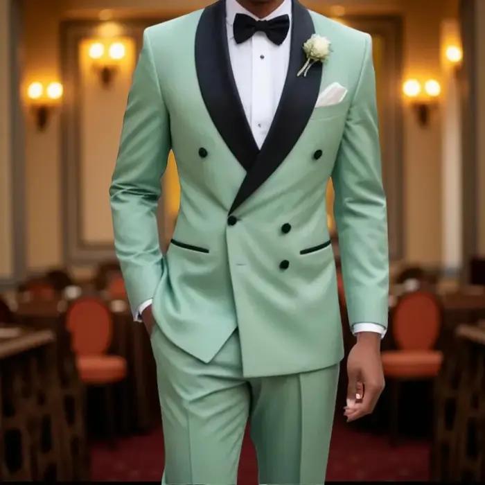 Costumes à double boutonnage pour hommes, coupe ajustée, revers châle, smoking de mariage pour marié