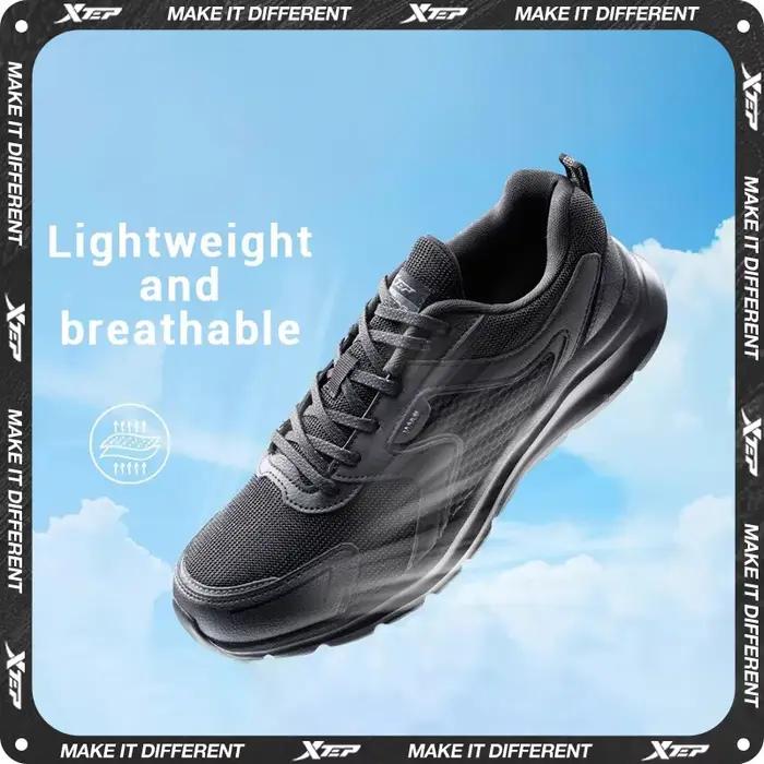 Xtep-Chaussures de course en maille respirante pour homme, baskets de sport, marathon, noir, blanc,