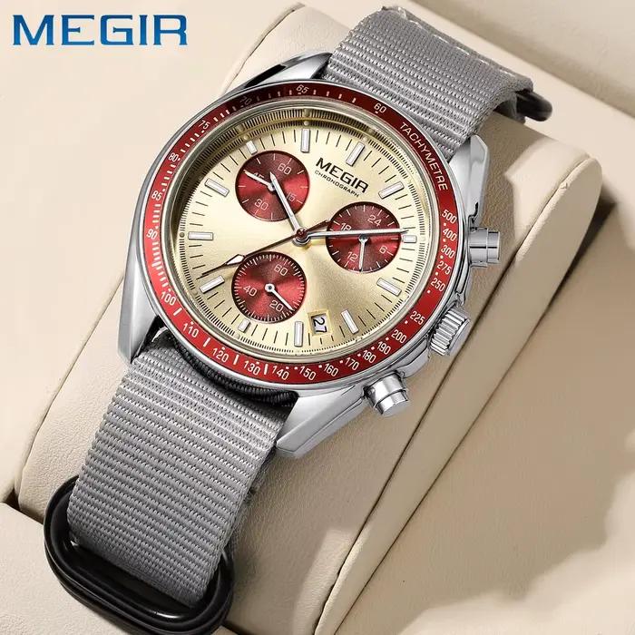 MEGIR nouvelles montres de luxe pour hommes toile tissage bracelet Sport automatique chronographe Qu