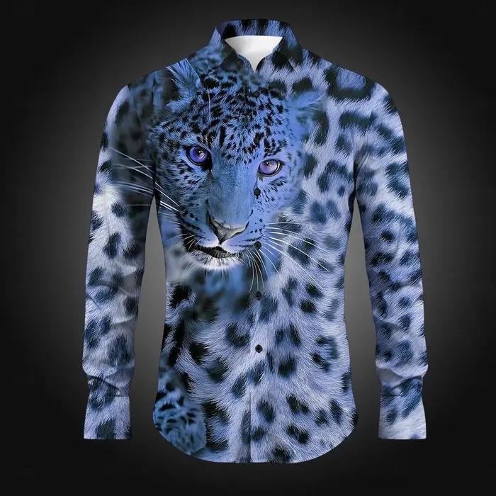 Chemise boutonnée léopard décontractée pour hommes, chemises imprimées, fête, vacances quotidiennes,