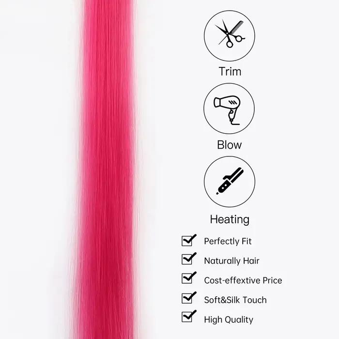 Extensions de cheveux synthétiques colorées à clips, 5 pièces, Extensions de cheveux colorées arc-en