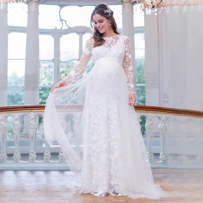 ALTERFull-Robe Longue Maxi en Dentelle, Manches sulf, en Forme de V, Ourlet au Dos, Bouffante, pour