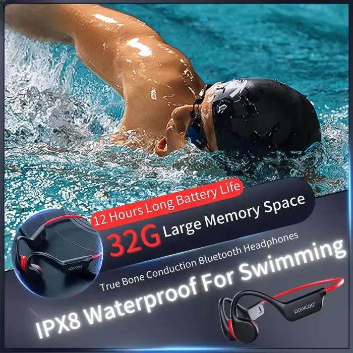 POLVCDG – casque à conduction osseuse X7 IPX8, 32 go de mémoire, Bluetooth 5.3, sans fil, avec micro