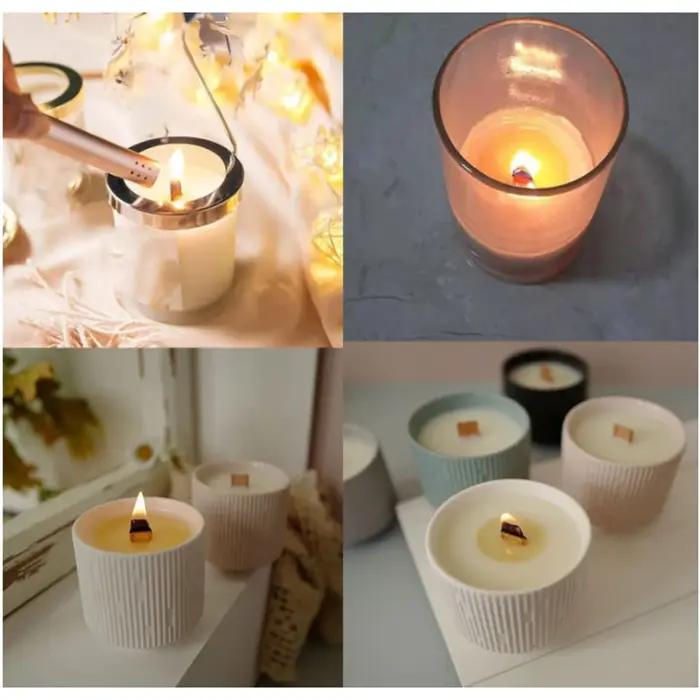 Ensemble de mèches de bougie en bois sans fumée avec base à clip, pot de paraffine bricolage, fourni