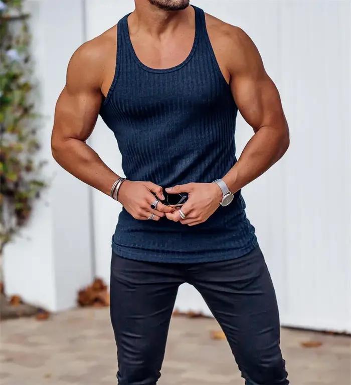 Débardeur homme fitness été 2025 rayé maillot de corps musculation sport sans manches libertés de mouvement tendance modernité
