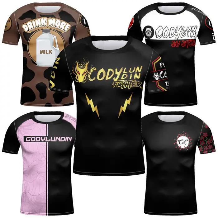 T-shirt de sport MMA BJJ Muay Thai pour enfants, manches courtes, jiu jitsu de boxe, séchage rapide,